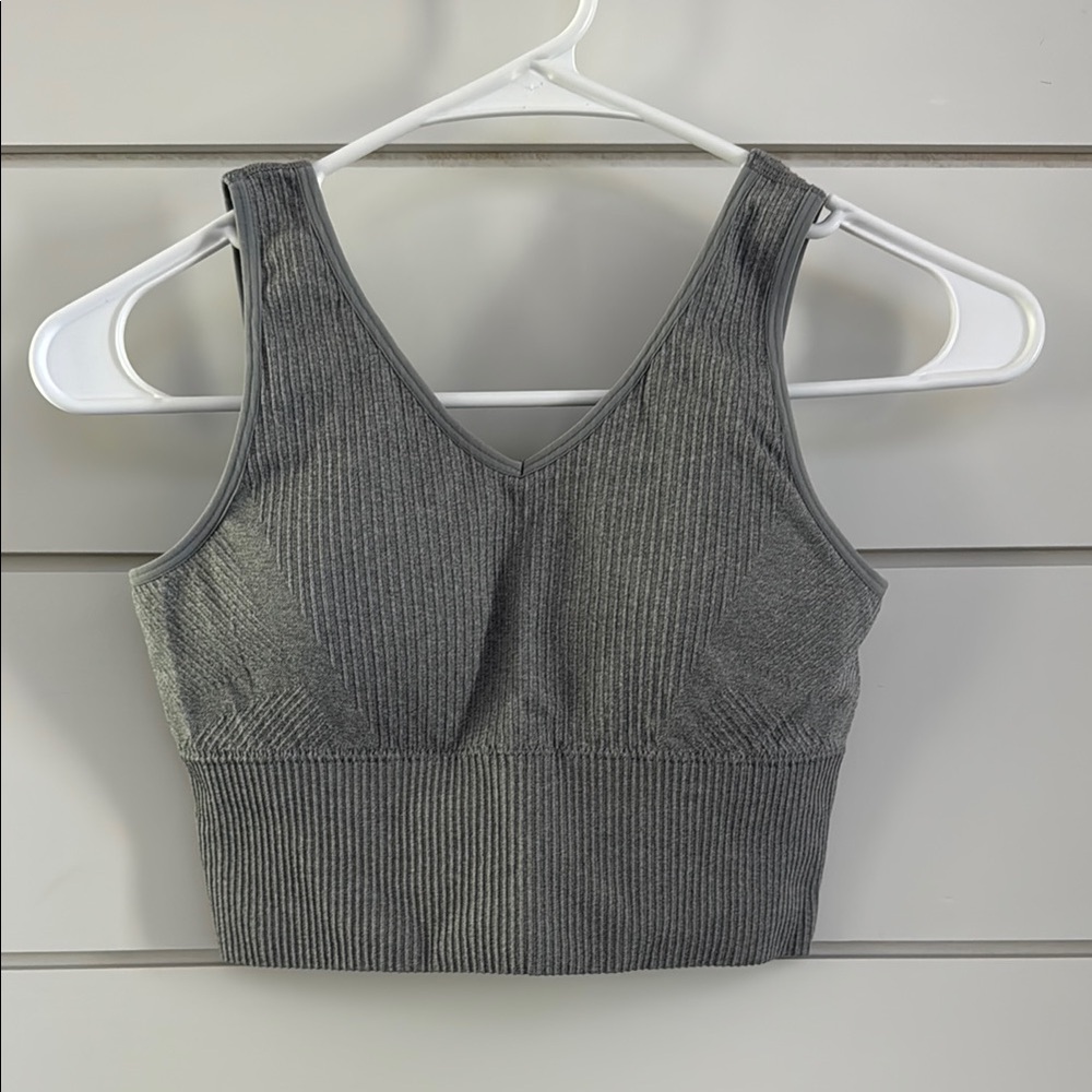 Amazon Gray Ribbed Crop Tank Top